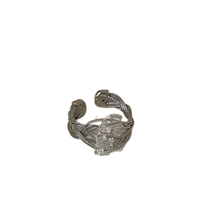 Wrapped Wire Crystal Open Ring — silver ring, view 3