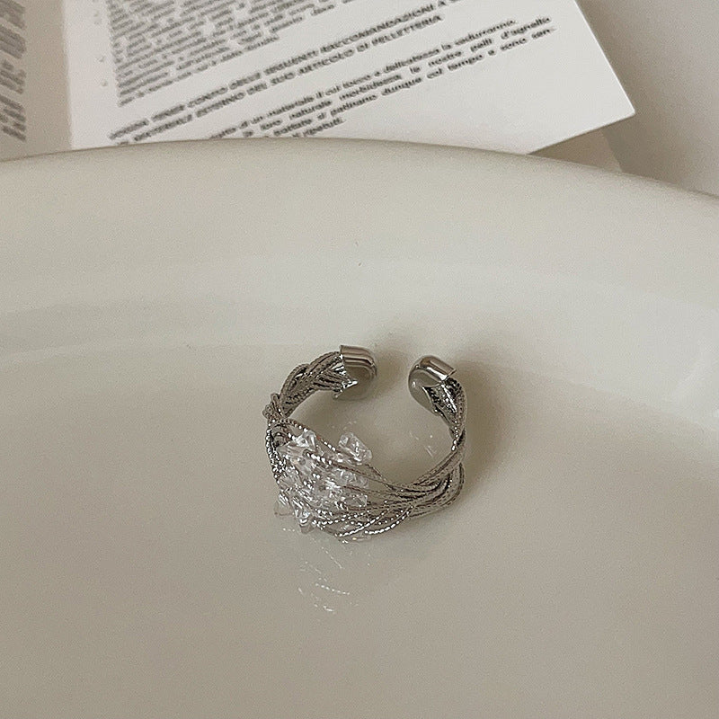 Wrapped Wire Crystal Open Ring — silver ring, view 4