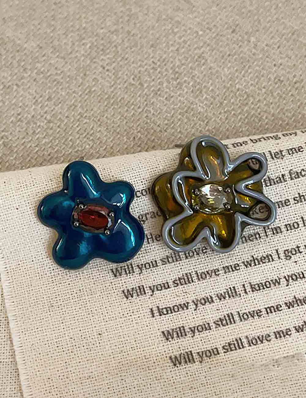 Enamel Zircon Flower Studs — earrings
