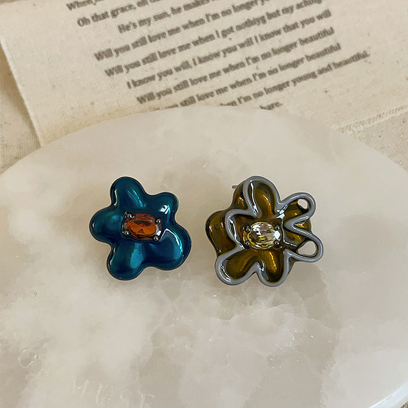 Enamel Zircon Flower Studs — earrings, view 2