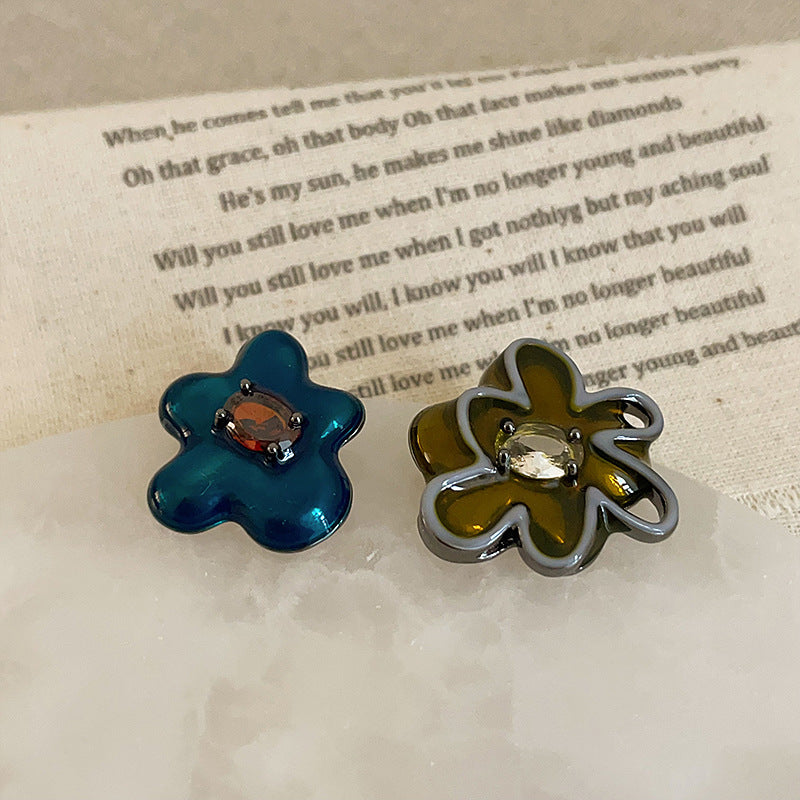Enamel Zircon Flower Studs — earrings, view 3