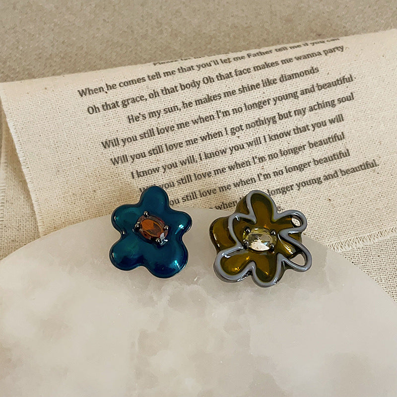 Enamel Zircon Flower Studs — earrings, view 4