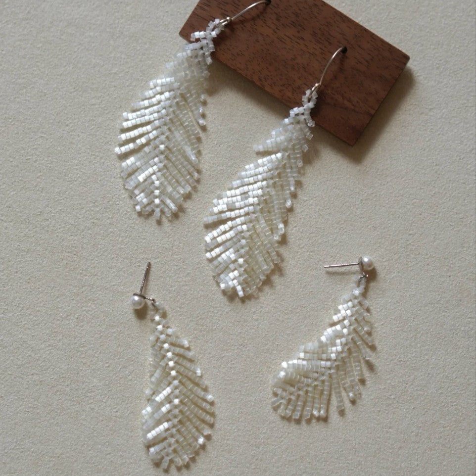 Beaded Feather Tassel Earrings — earrings, view 2