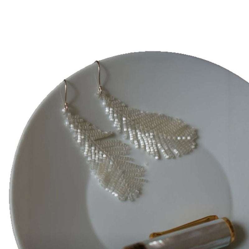 Beaded Feather Tassel Earrings — earrings, view 5