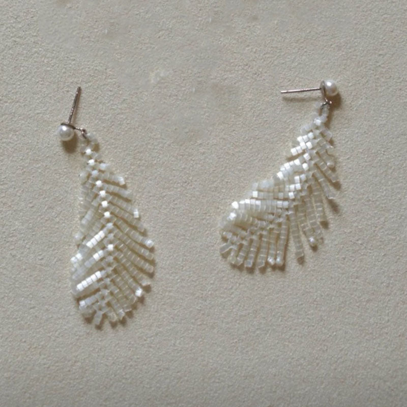 Beaded Feather Tassel Earrings — earrings, view 6