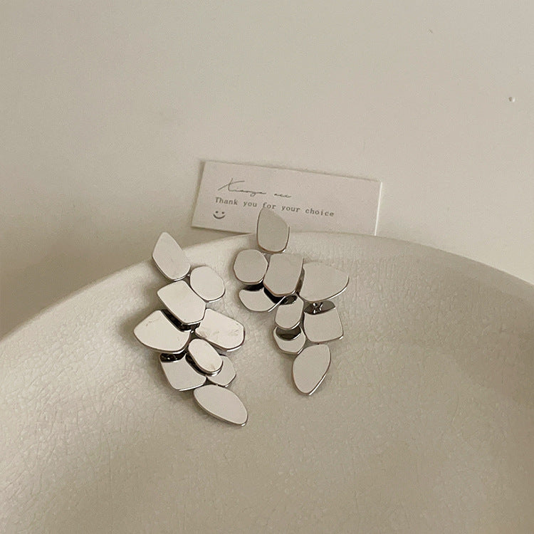 Irregular Geometric Drop Studs — silver earrings, view 2