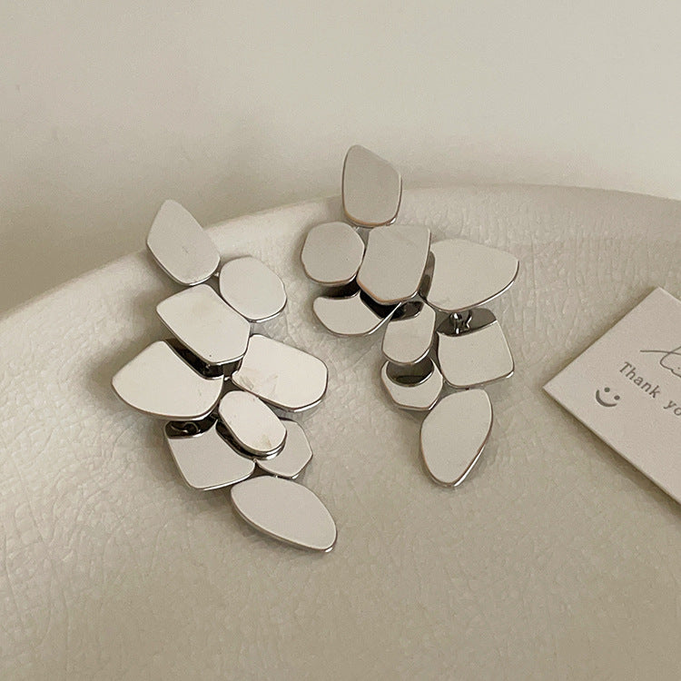 Irregular Geometric Drop Studs — silver earrings, view 5