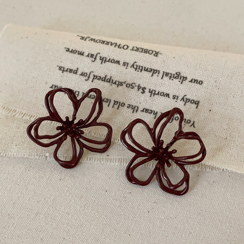 Hollow-Out Flower Stud Earrings — red earrings, view 5