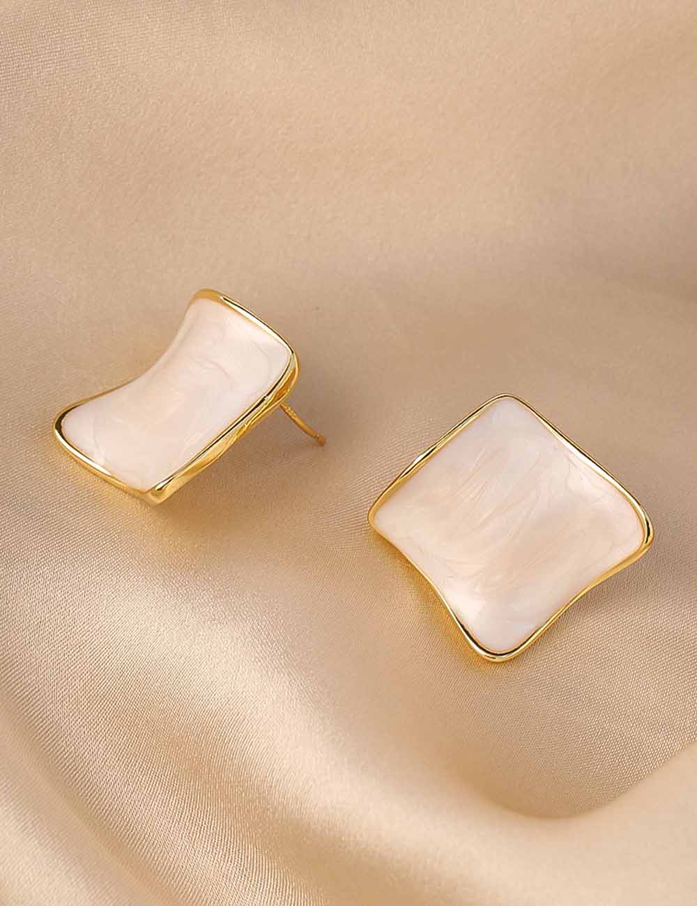Geometric Enamel Stud Earrings — beige earrings