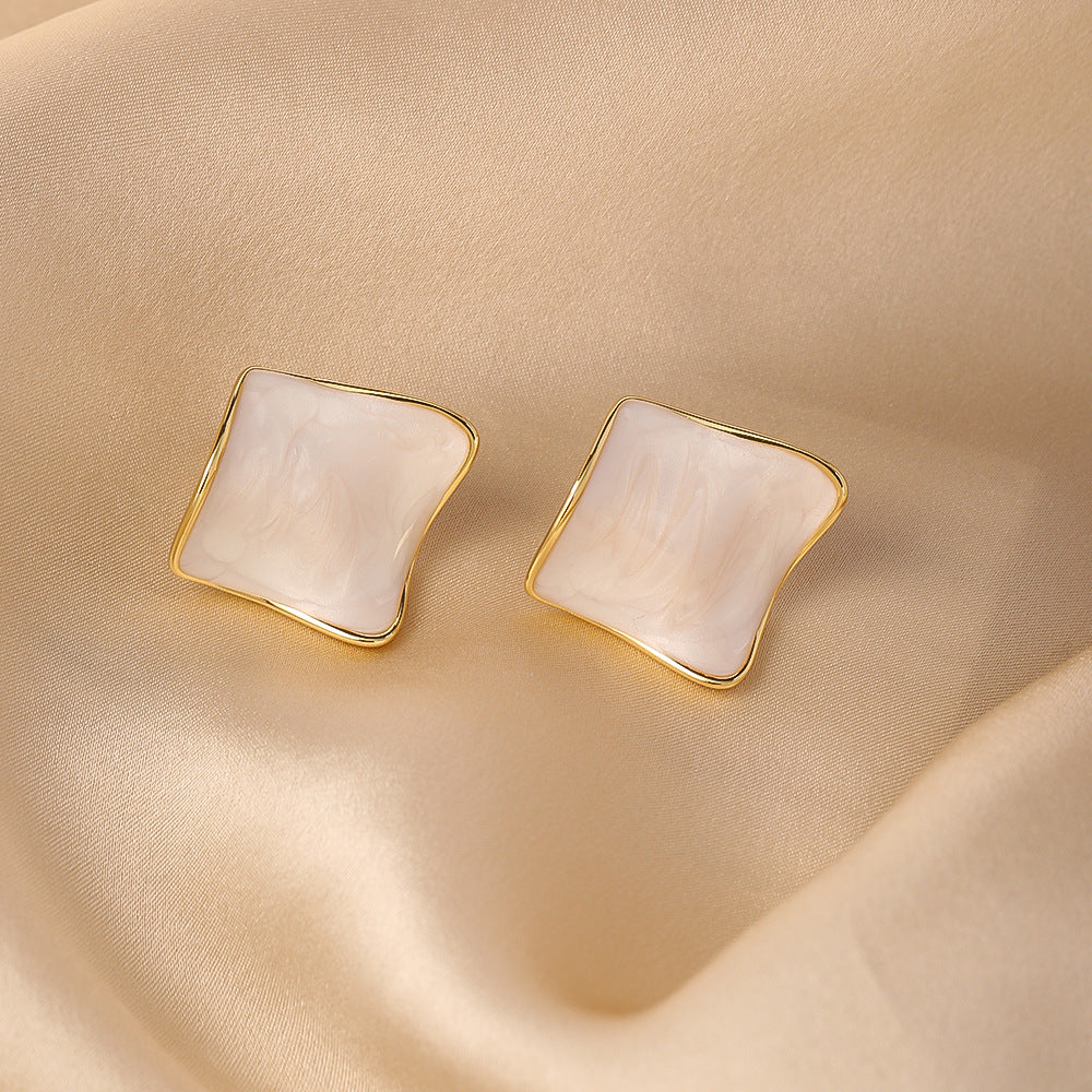 Geometric Enamel Stud Earrings — beige earrings, view 2