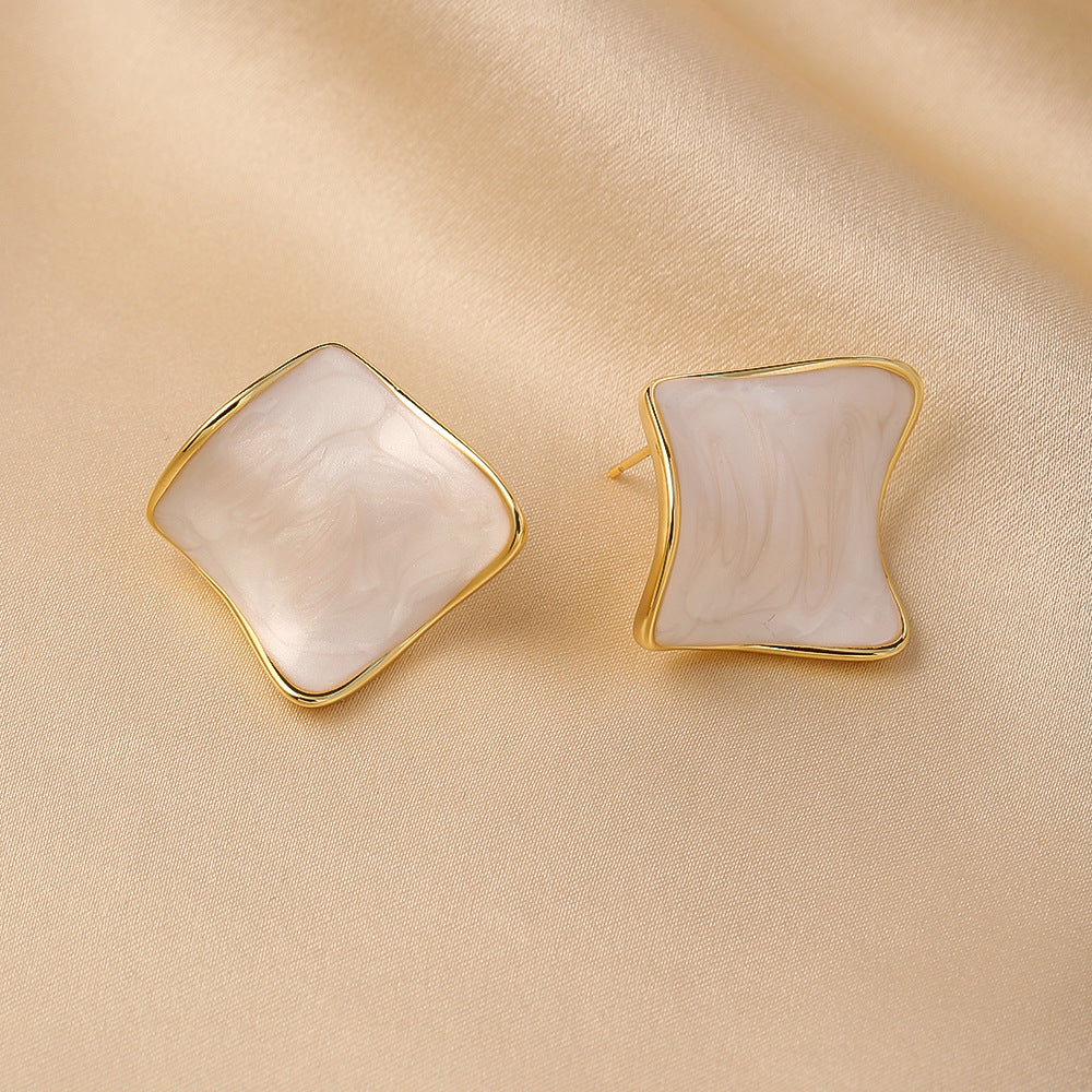 Geometric Enamel Stud Earrings — beige earrings, view 3