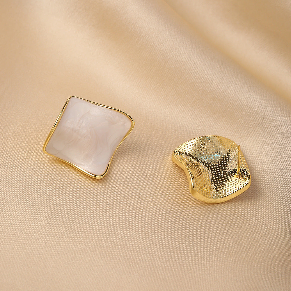 Geometric Enamel Stud Earrings — beige earrings, view 4