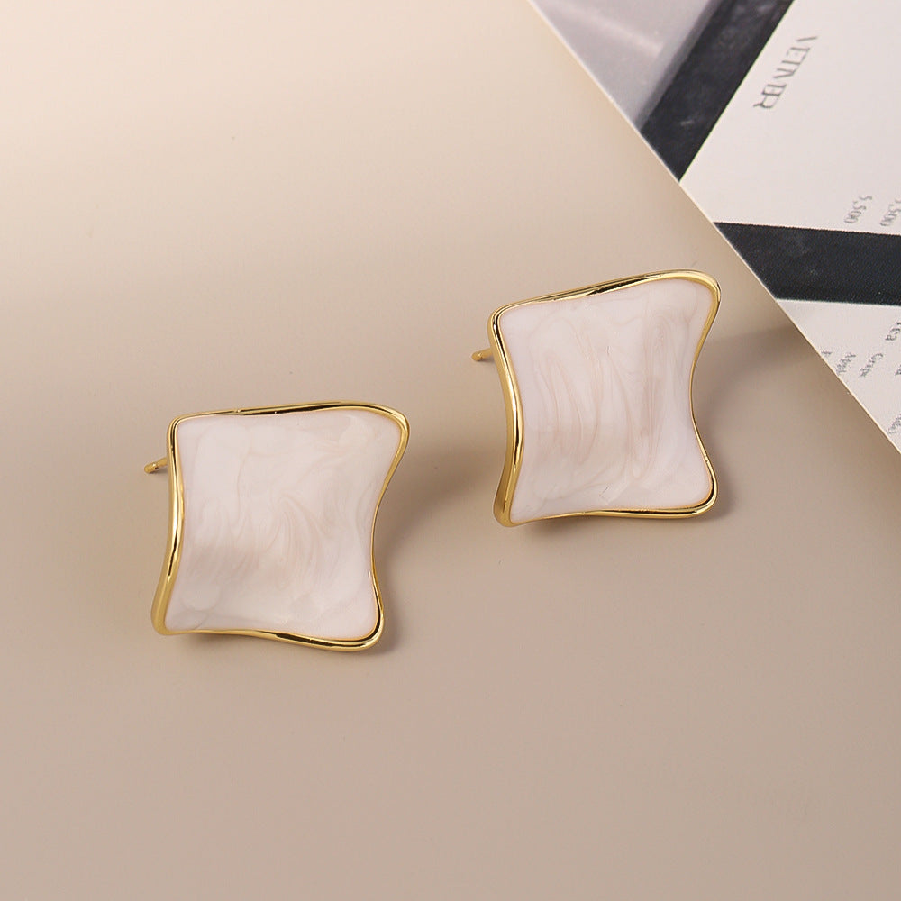 Geometric Enamel Stud Earrings — beige earrings, view 5