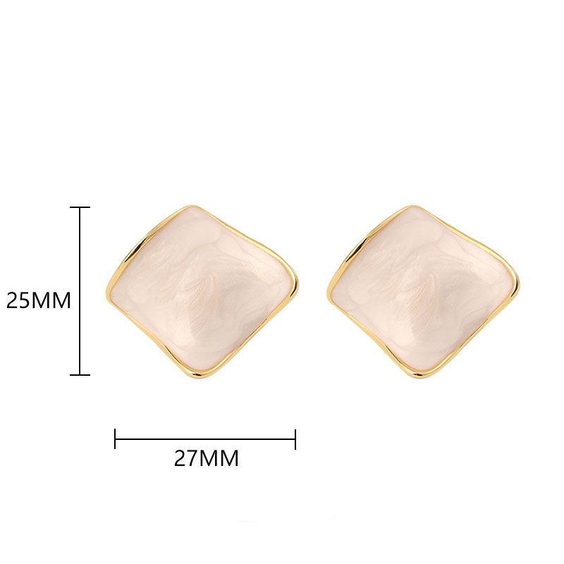 Geometric Enamel Stud Earrings — beige earrings, view 6