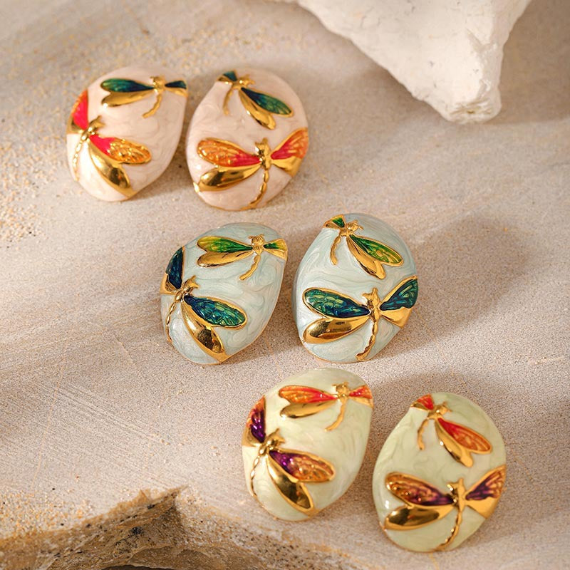 Dragonfly Enamel Steel Studs — earrings, view 2