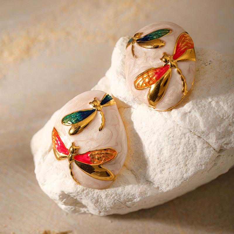 Dragonfly Enamel Steel Studs — earrings, view 3