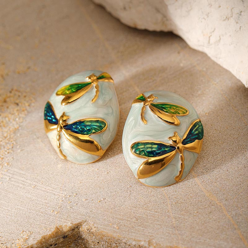 Dragonfly Enamel Steel Studs — earrings, view 8