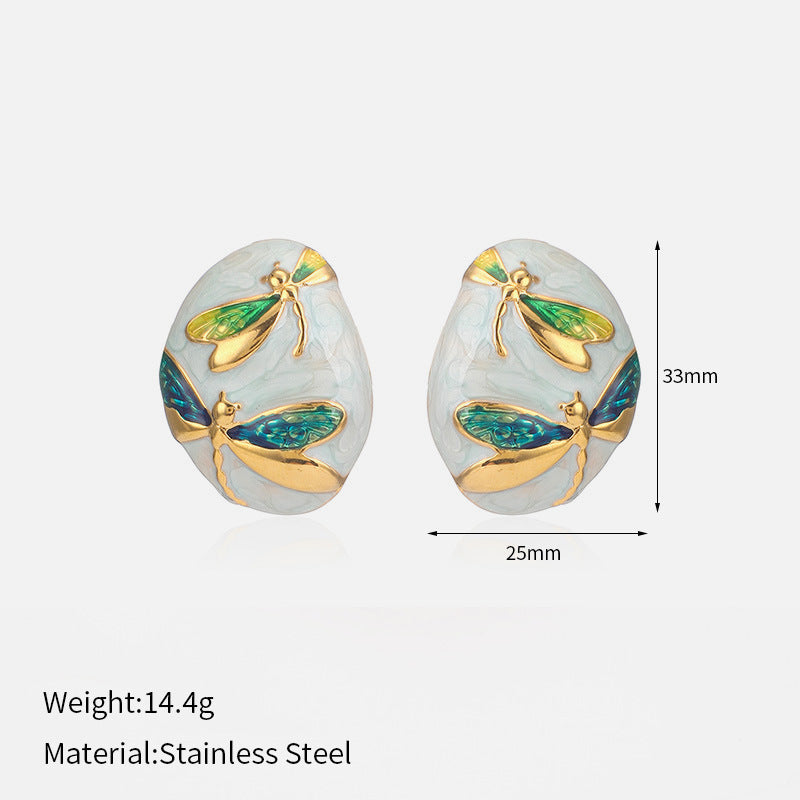 Dragonfly Enamel Steel Studs — earrings, view 10