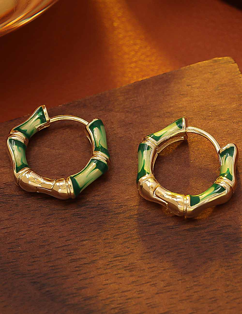 Bamboo Enamel Hoop Earrings — green earrings