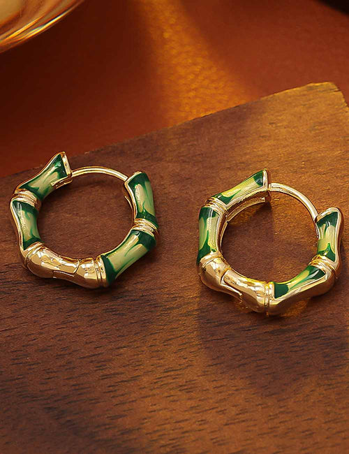 Bamboo Enamel Hoop Earrings — green earrings