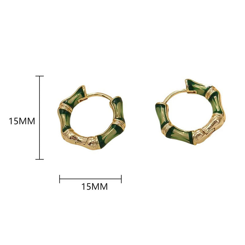 Bamboo Enamel Hoop Earrings — green earrings, view 6