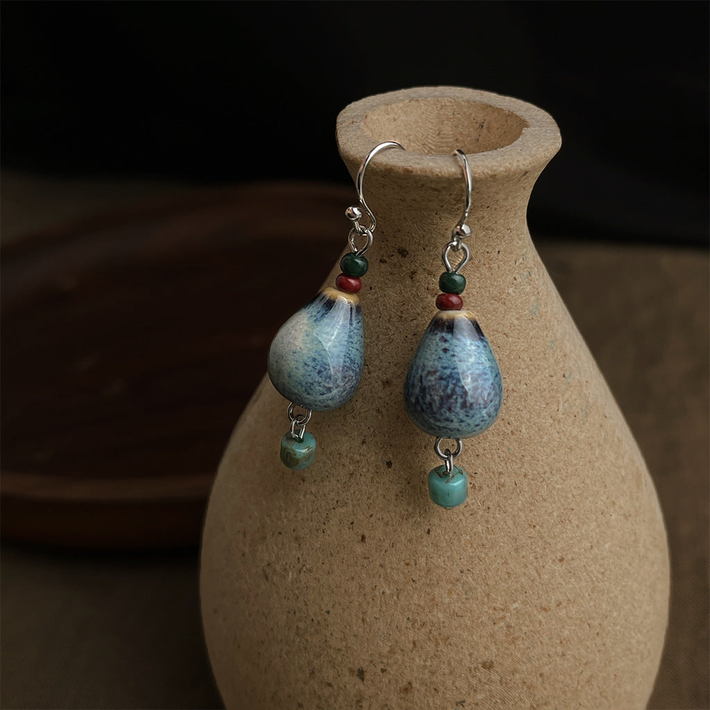 Ceramic Gourd Drop Earrings — blue earrings, view 2