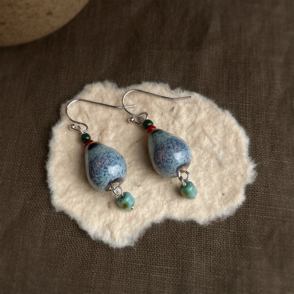 Ceramic Gourd Drop Earrings — blue earrings, view 3