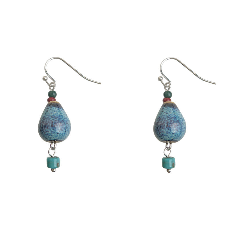 Ceramic Gourd Drop Earrings — blue earrings, view 4