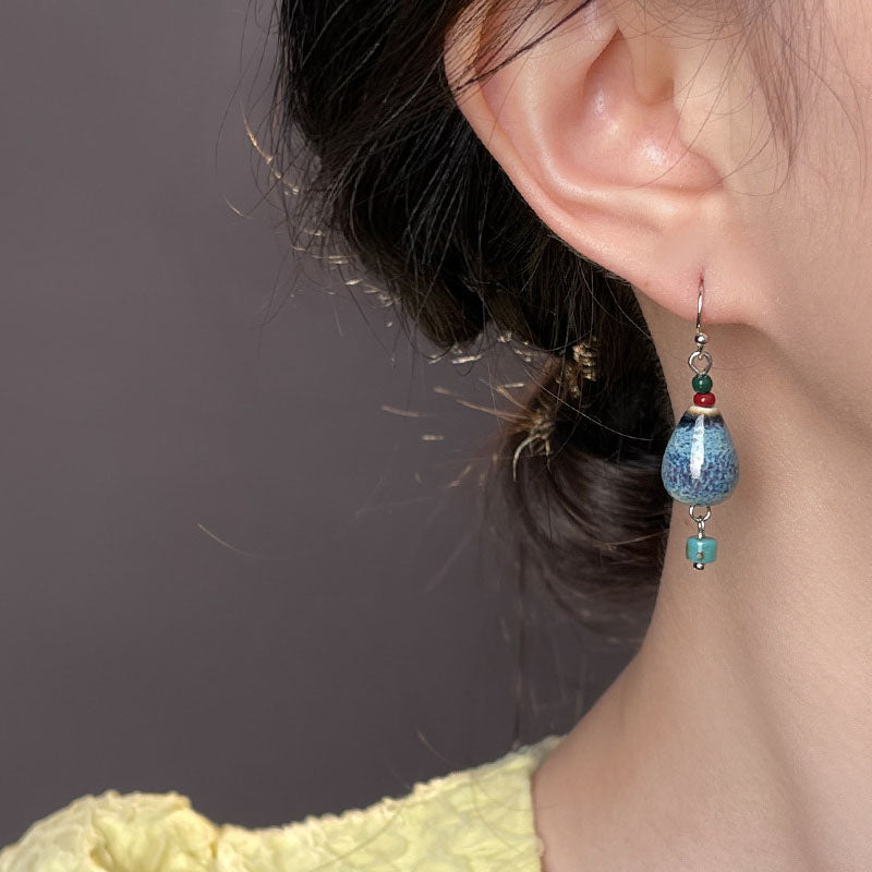 Ceramic Gourd Drop Earrings — blue earrings, view 5