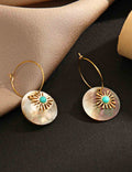 Sunburst Turquoise Shell Hoop Earrings — gold earrings