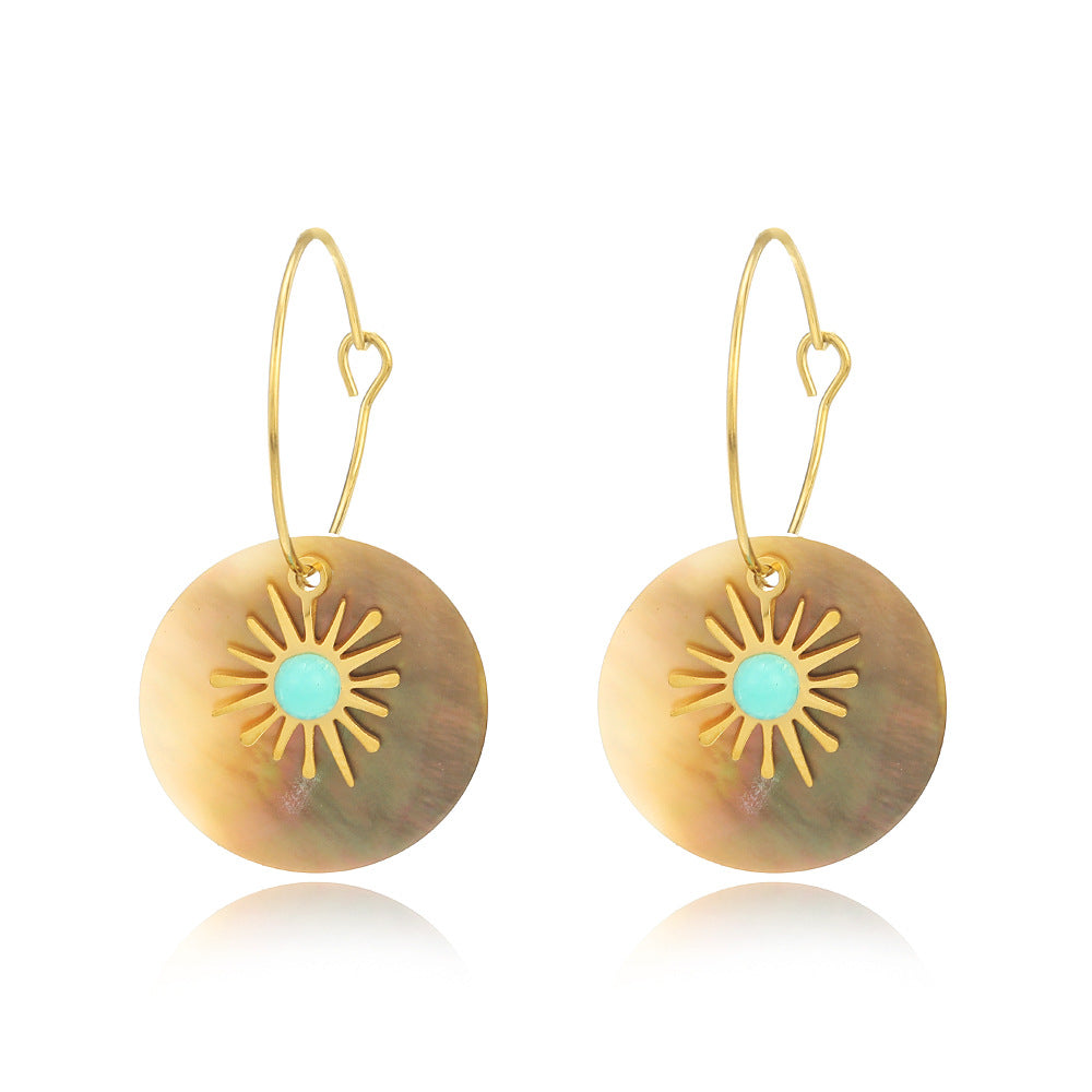 Sunburst Turquoise Shell Hoop Earrings — gold earrings, view 3
