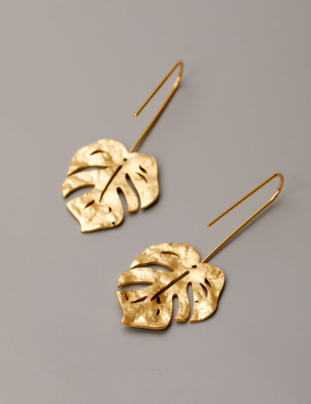 Monstera Leaf Drop Earrings — gold earrings