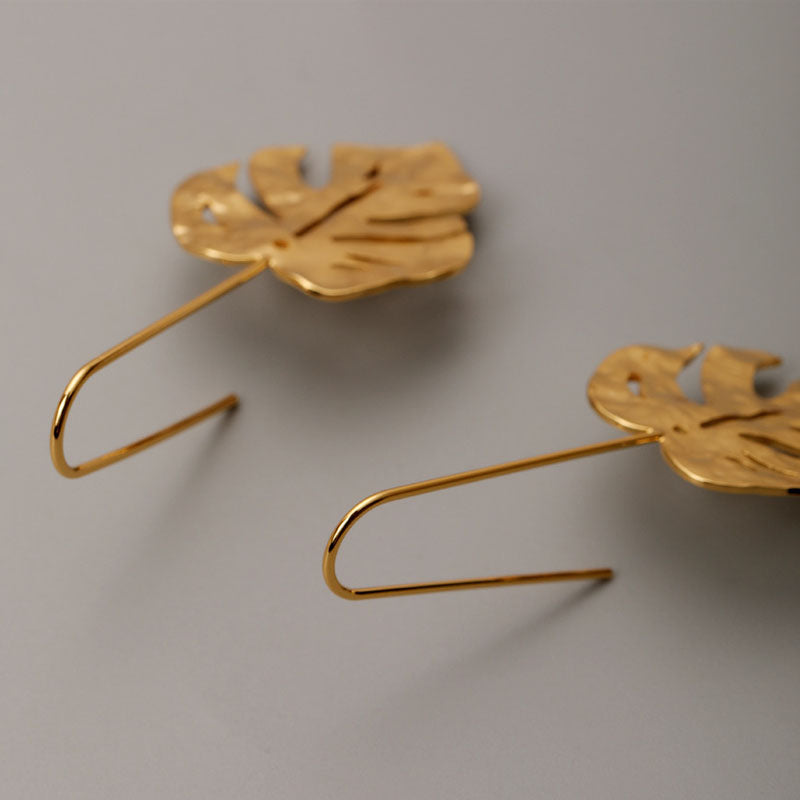 Monstera Leaf Drop Earrings — gold earrings, view 5