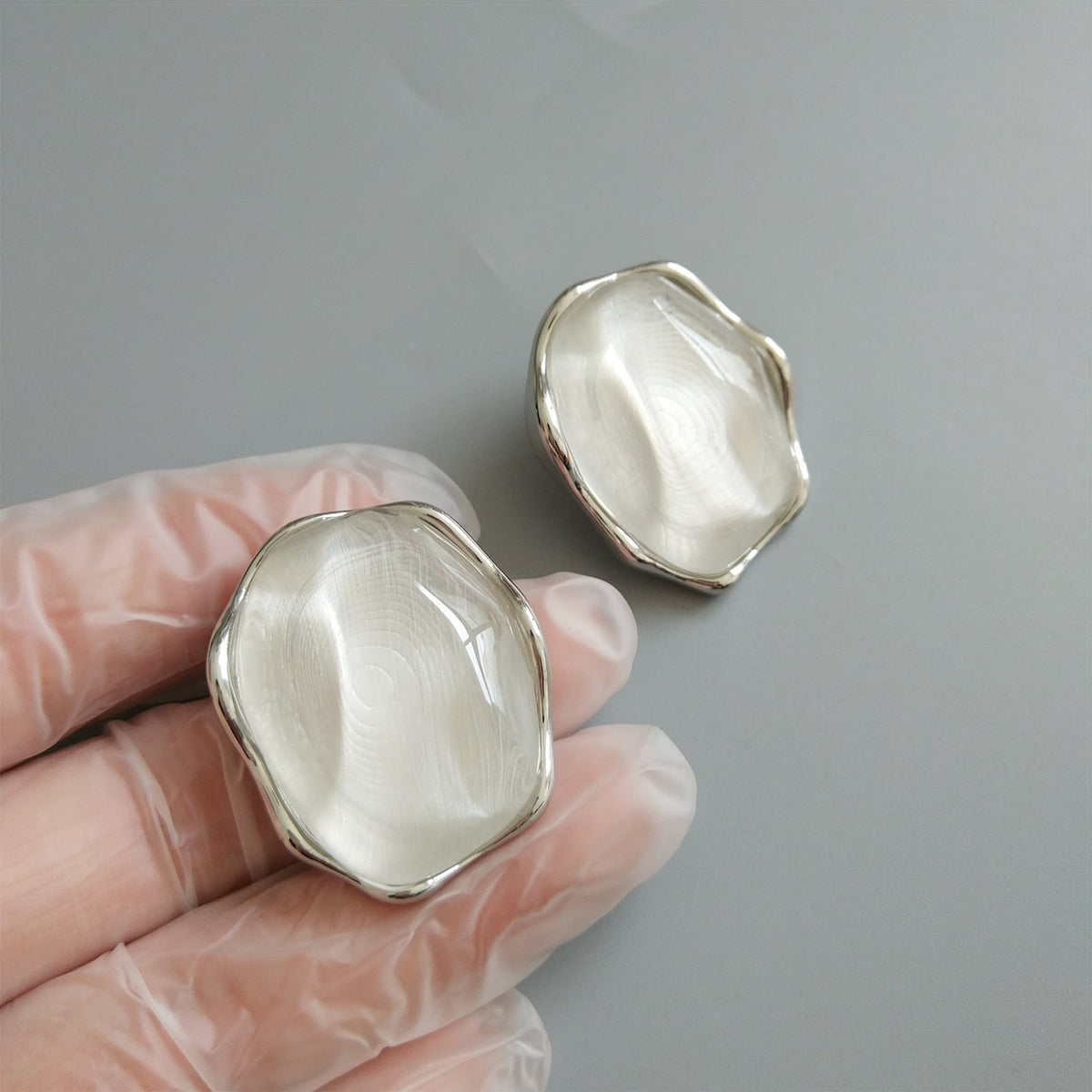 Irregular Silver Tone Stud Earrings — earrings, view 2