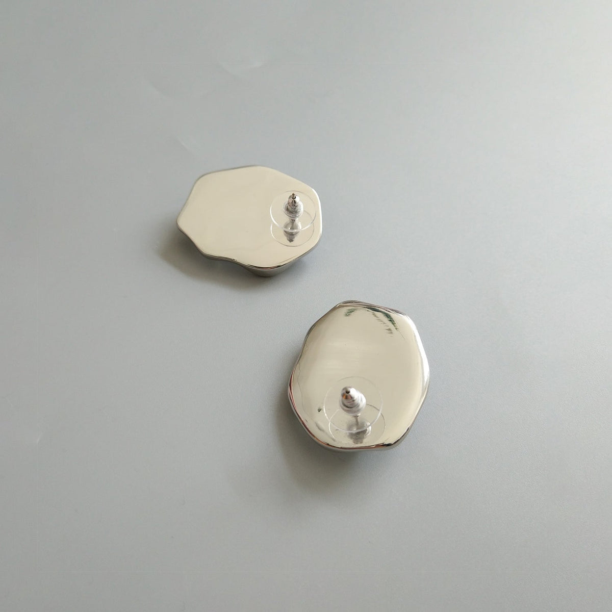 Irregular Silver Tone Stud Earrings — earrings, view 3