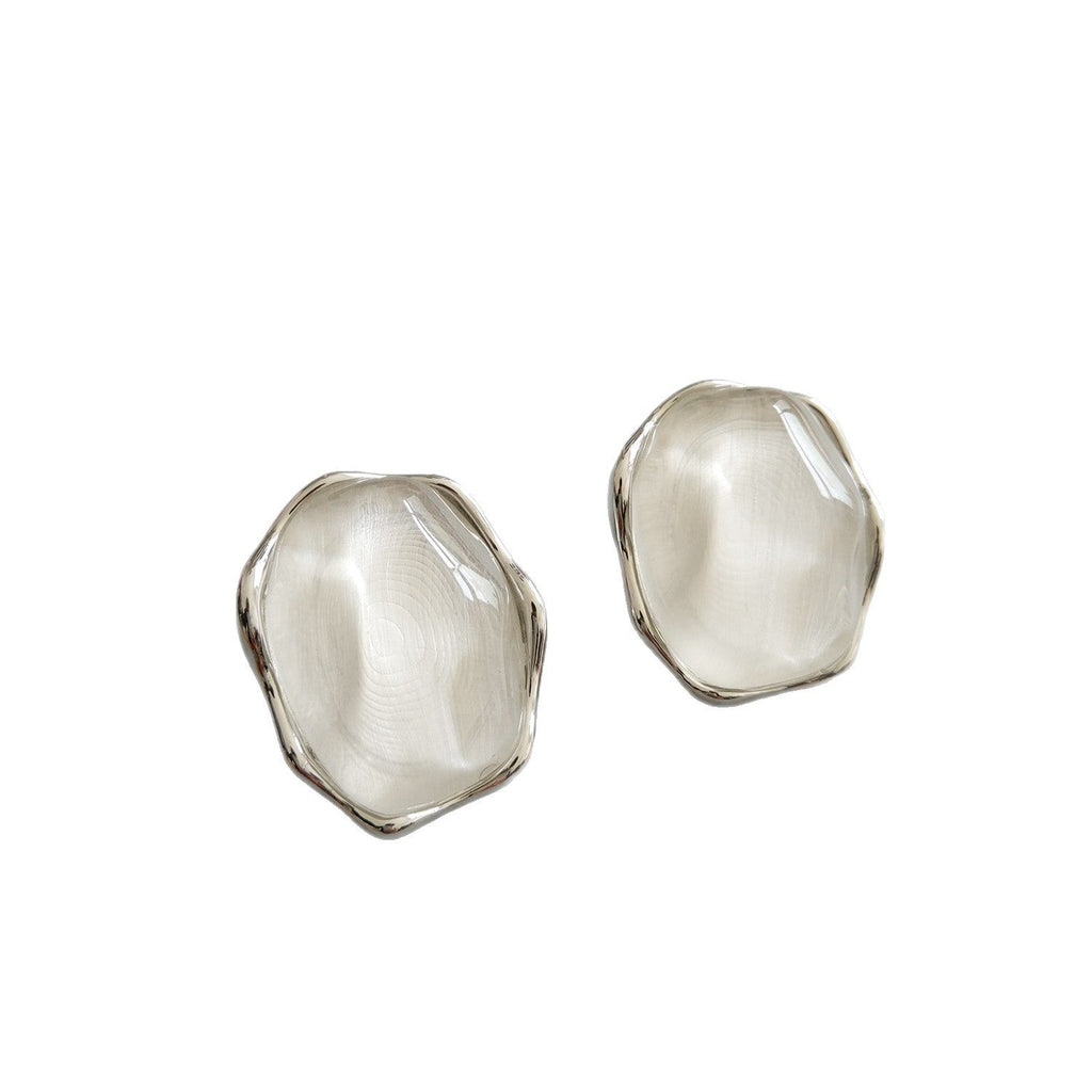 Irregular Silver Tone Stud Earrings — earrings, view 4