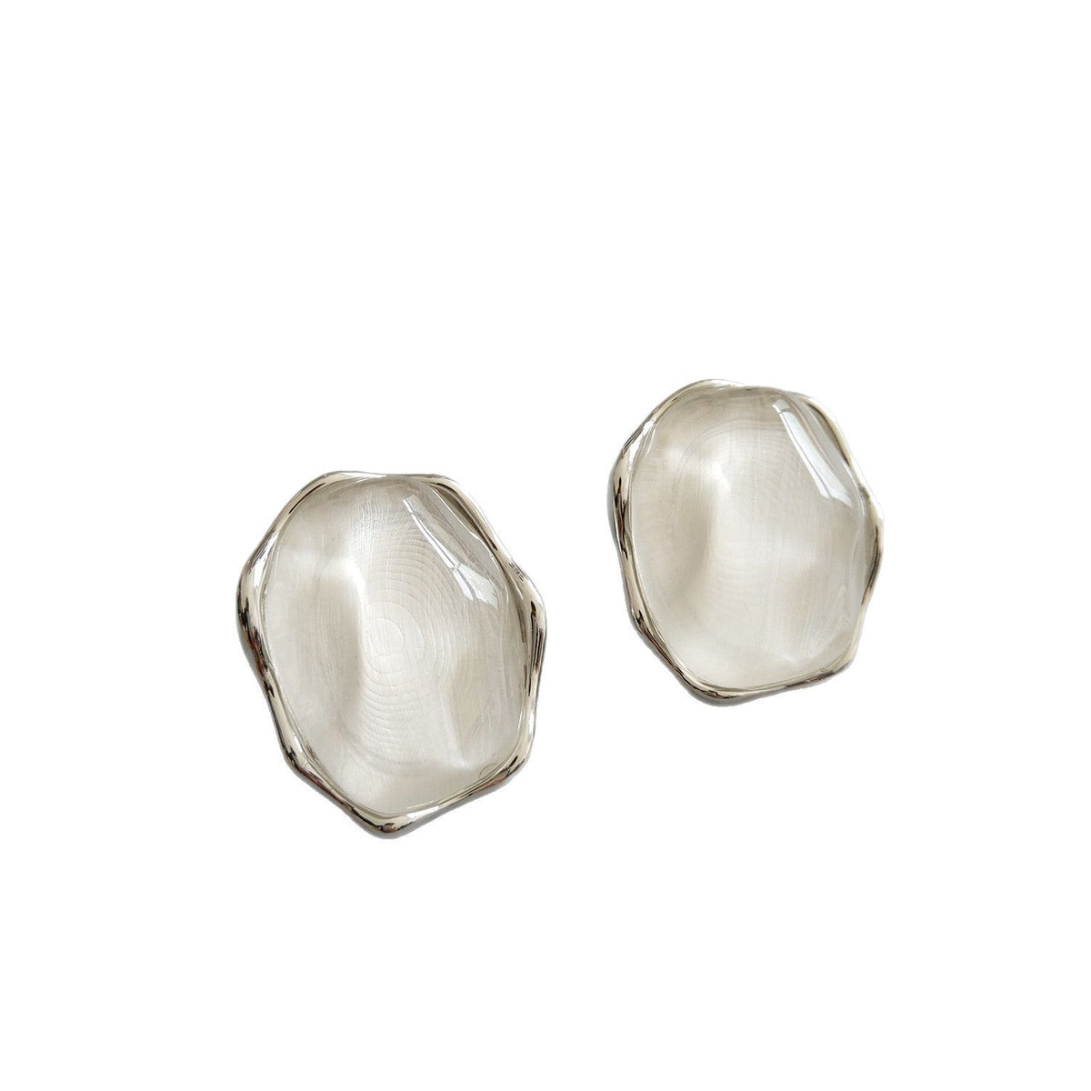 Irregular Silver Tone Stud Earrings — earrings, view 4
