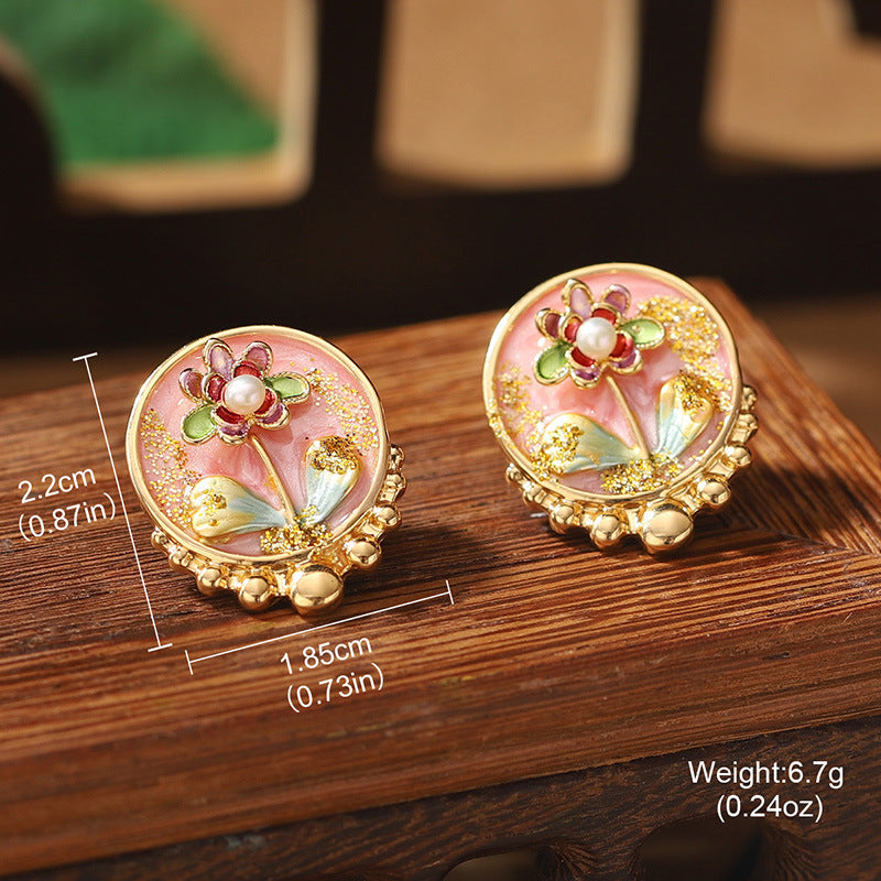 Floral Pearl Stud Earrings — earrings, view 2