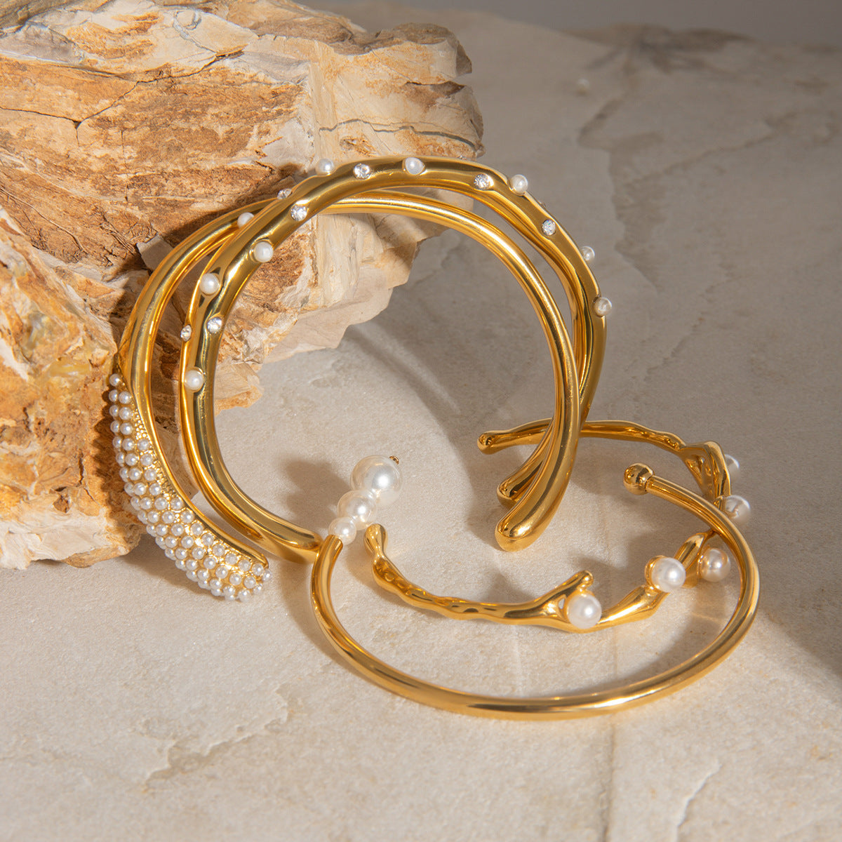 Pearl Open Bangle Bracelet — bracelet, view 3