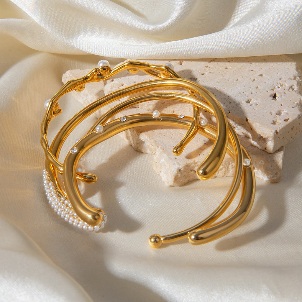 Pearl Open Bangle Bracelet — bracelet, view 4