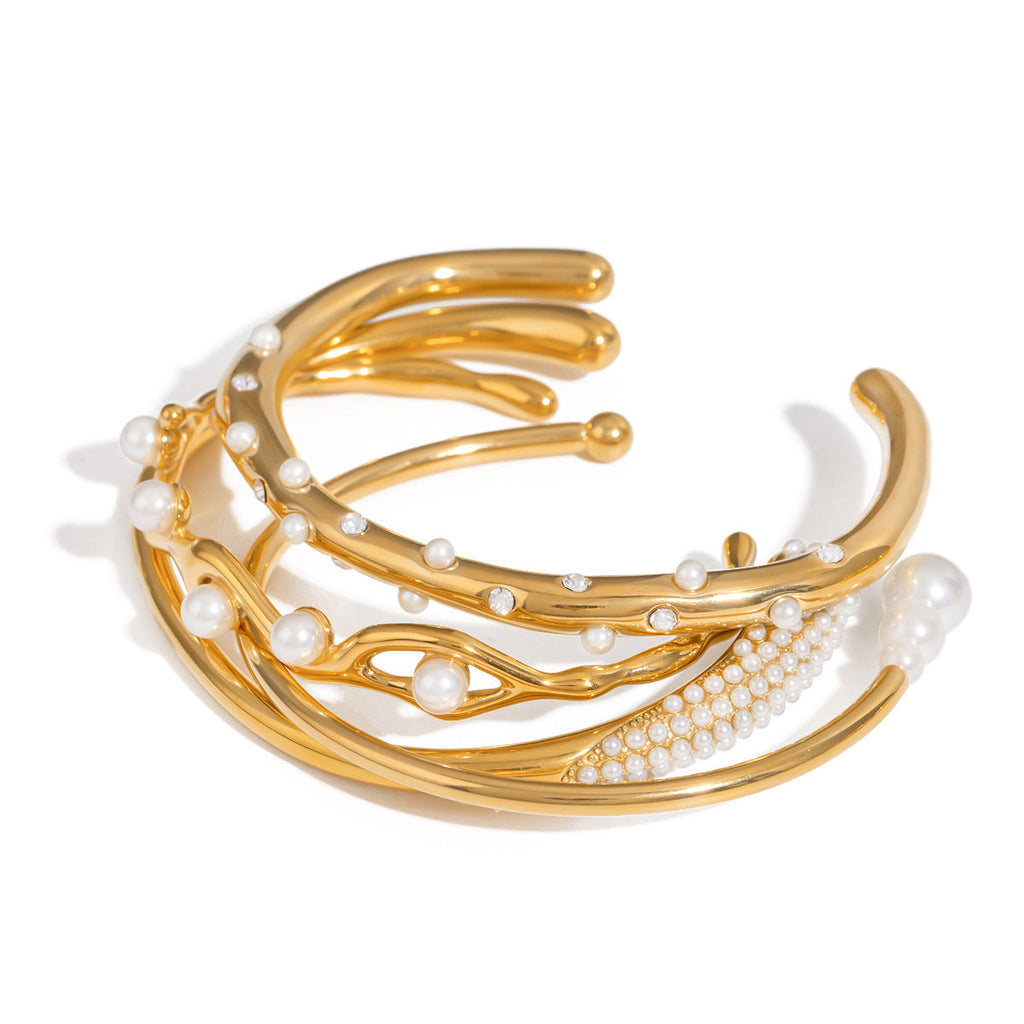 Pearl Open Bangle Bracelet — bracelet, view 5
