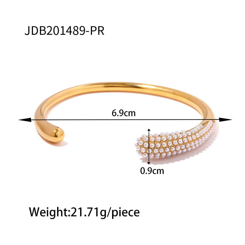 Pearl Open Bangle Bracelet — bracelet, view 6