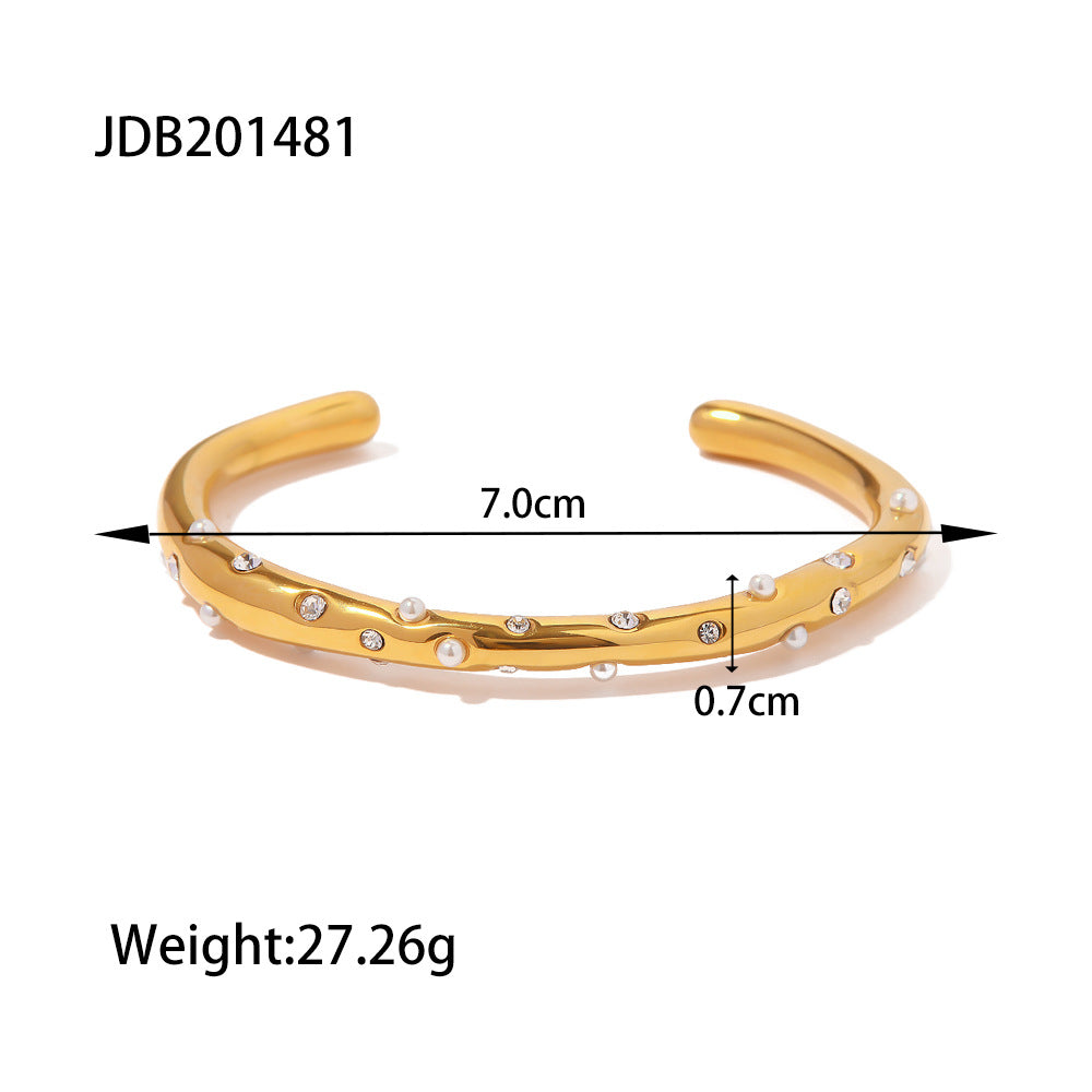 Pearl Open Bangle Bracelet — bracelet, view 7
