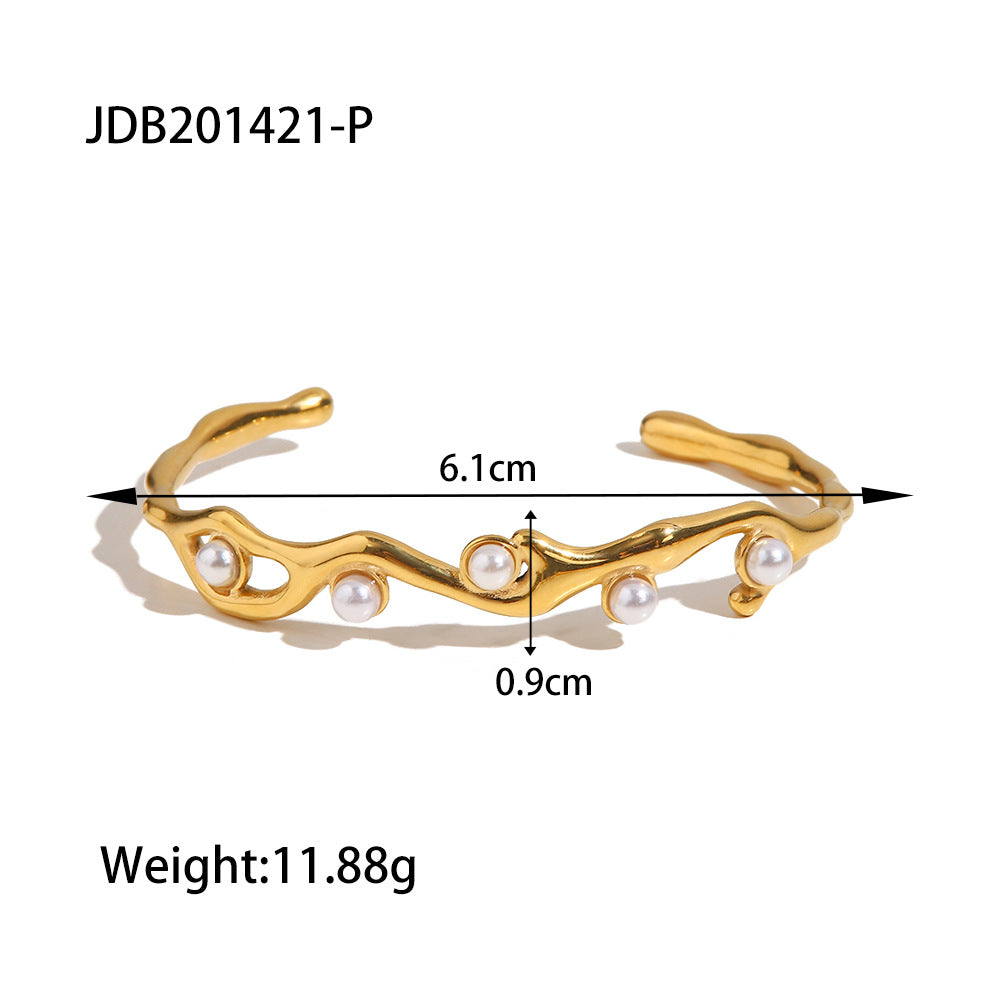 Pearl Open Bangle Bracelet — bracelet, view 8