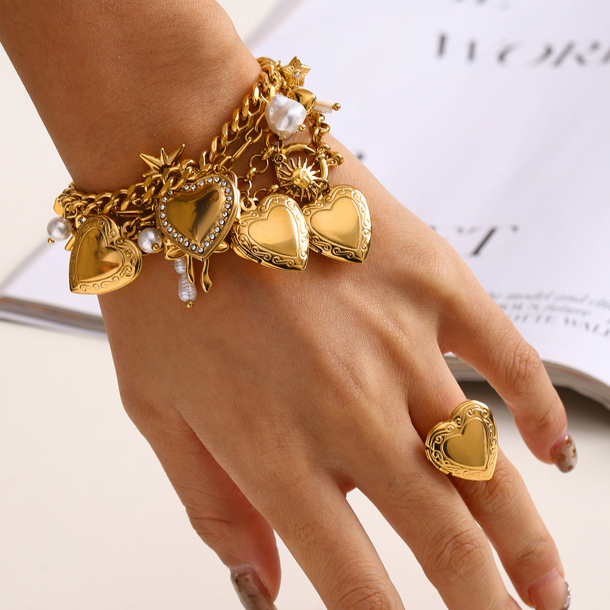 Heart Pendant Tassel Bracelet — bracelet, view 2