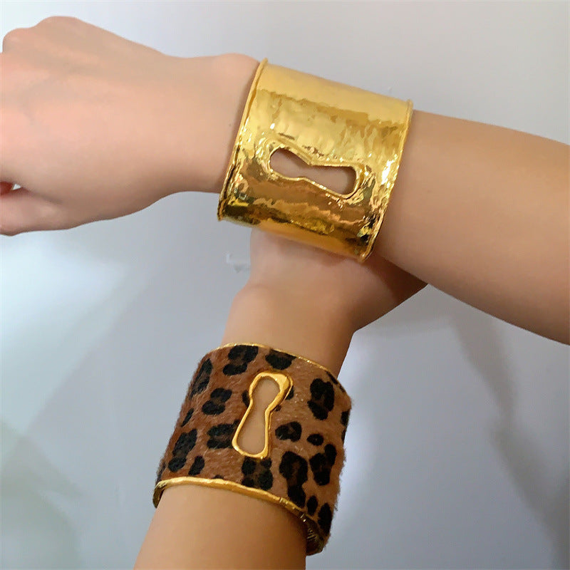 Leopard Print Wide Open Cuff — bracelet, view 3