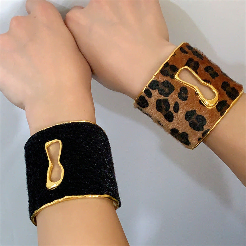 Leopard Print Wide Open Cuff — bracelet, view 4