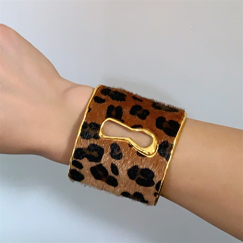 Leopard Print Wide Open Cuff — bracelet, view 5