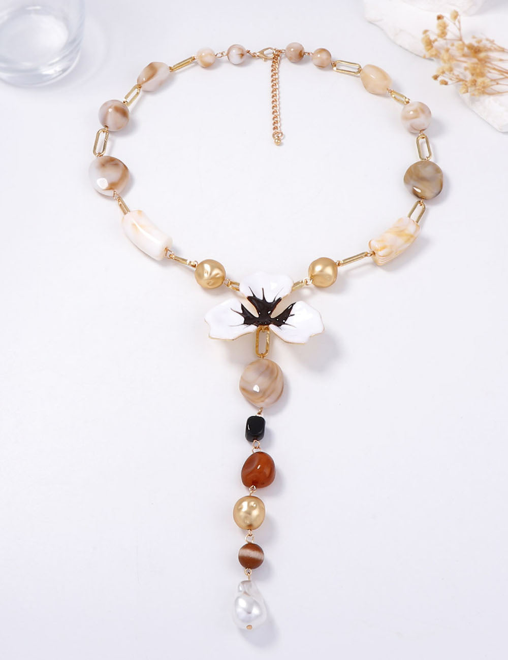 Enamel Flower Y-Shaped Necklace — necklace, view 2