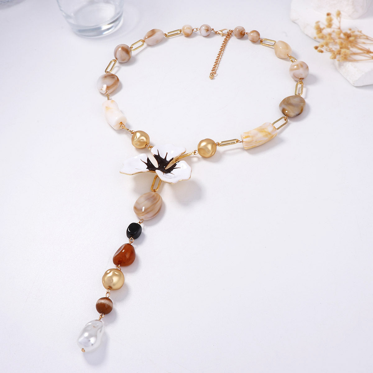 Enamel Flower Y-Shaped Necklace — necklace, view 3